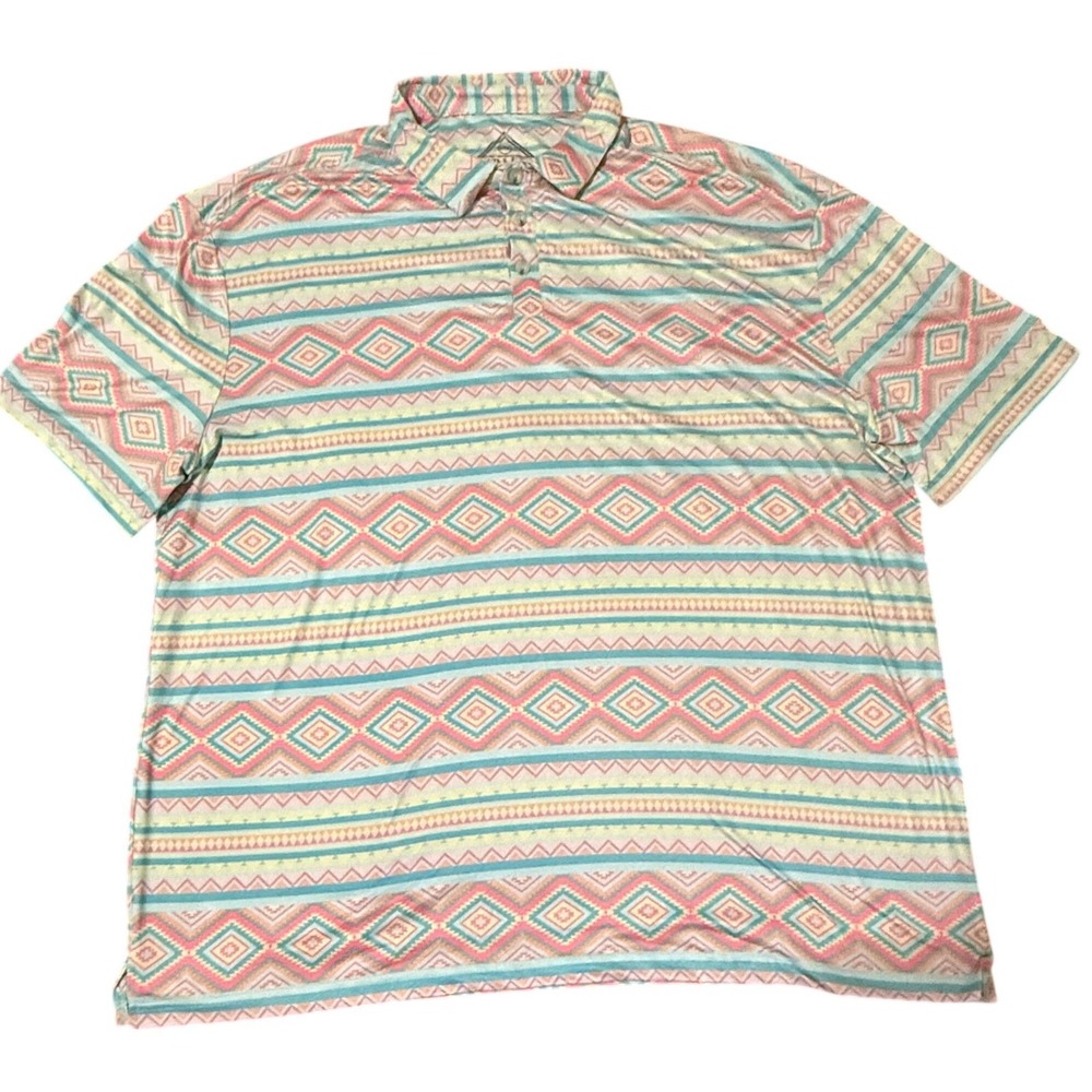BURLEBO Mens 2XL Geometric Print Short Sleeve Polo Shirt Find Your Wild